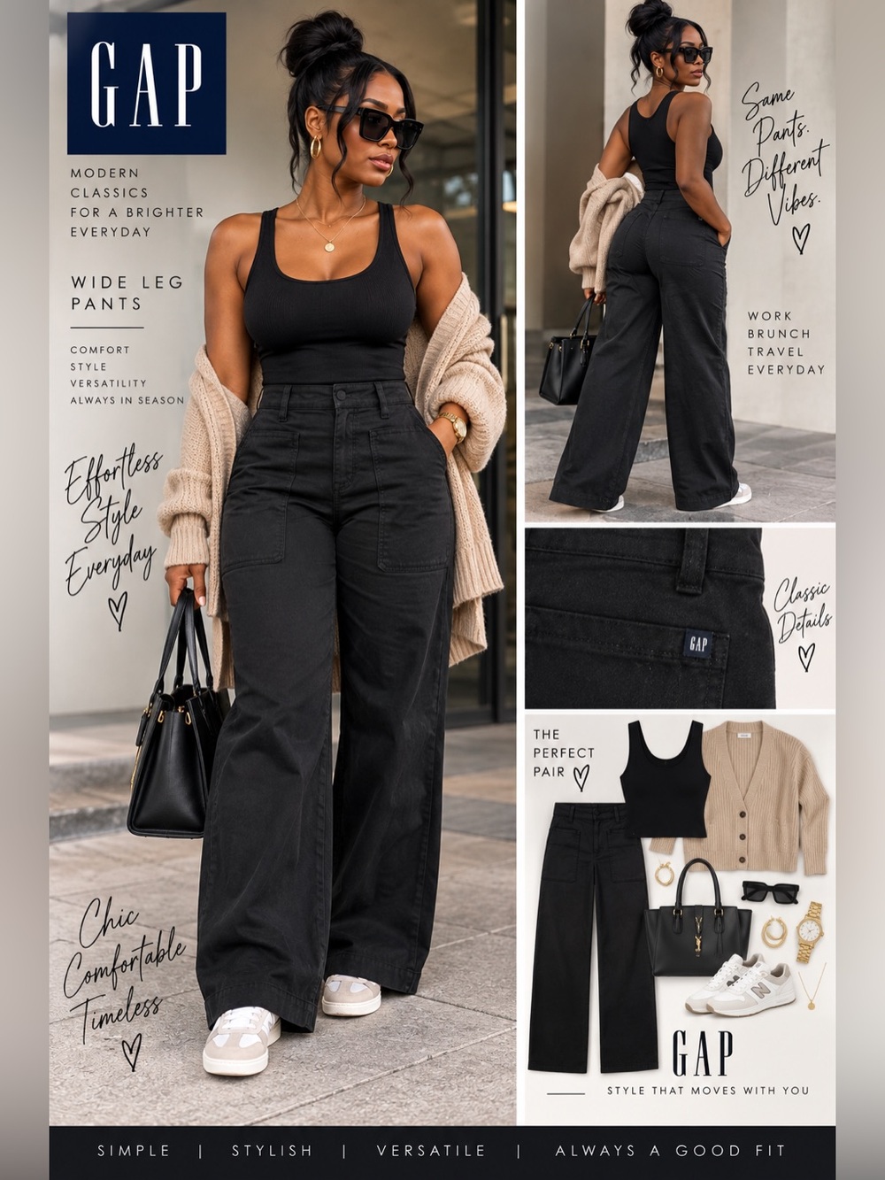 GAP Wide Leg High-Rise Pants in Black size 20
